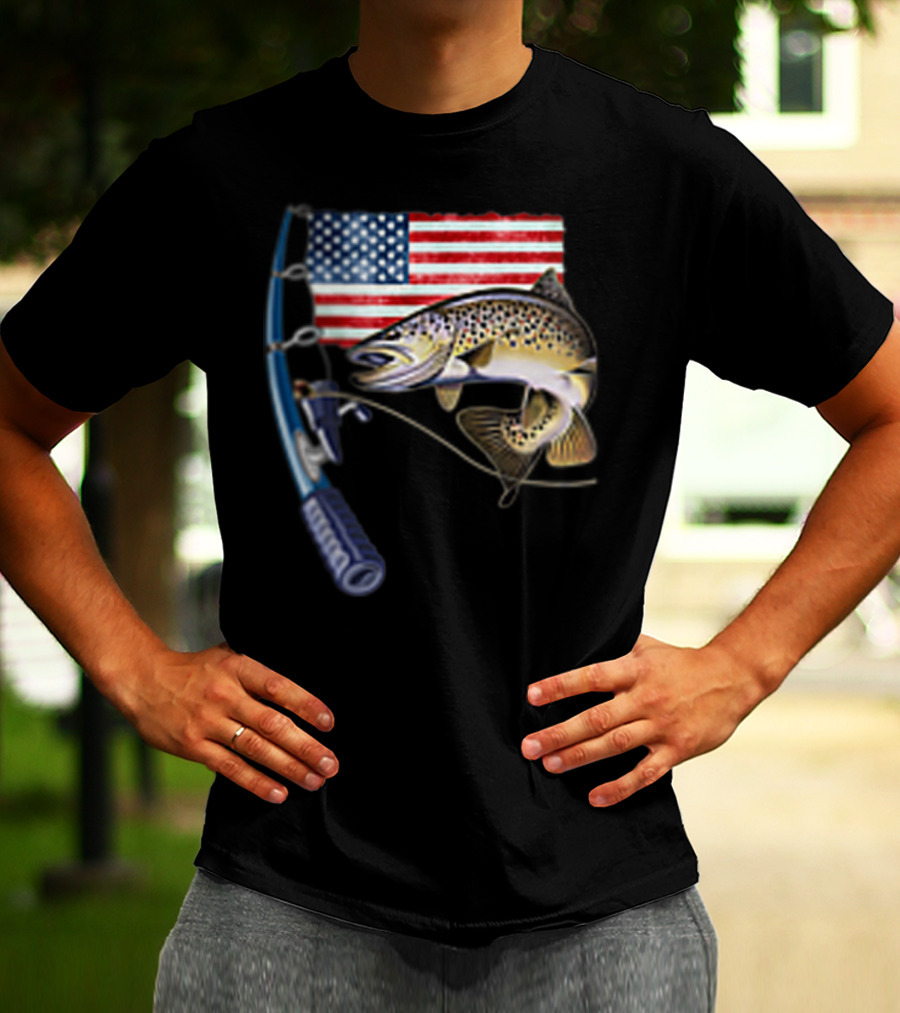 American Flag Fishing Hooked On A Feeling T-Shirt