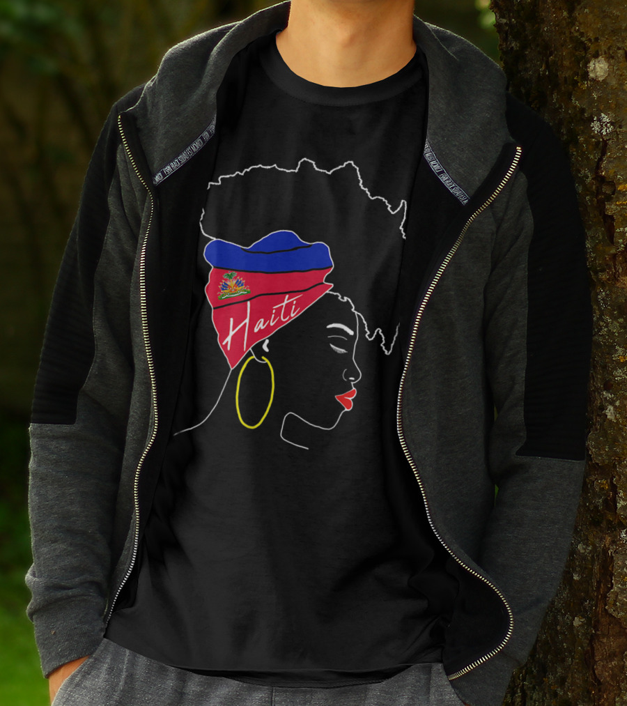 Haitian Girl With Haiti Flag Afro Headwrap Profile T-Shirt