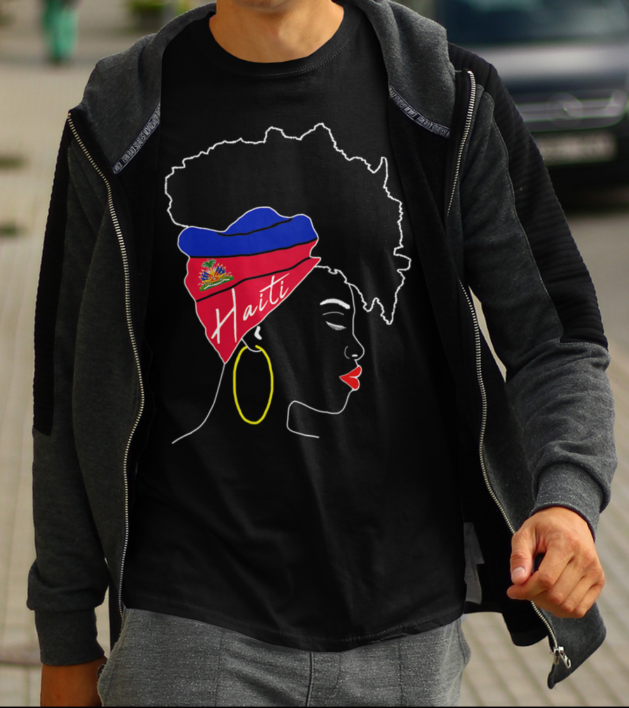 Haitian Girl With Haiti Flag Afro Headwrap Profile T-Shirt