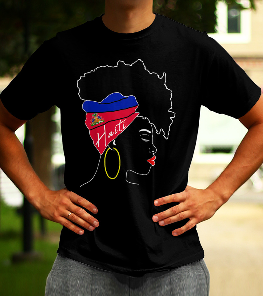 Haitian Girl With Haiti Flag Afro Headwrap Profile T-Shirt