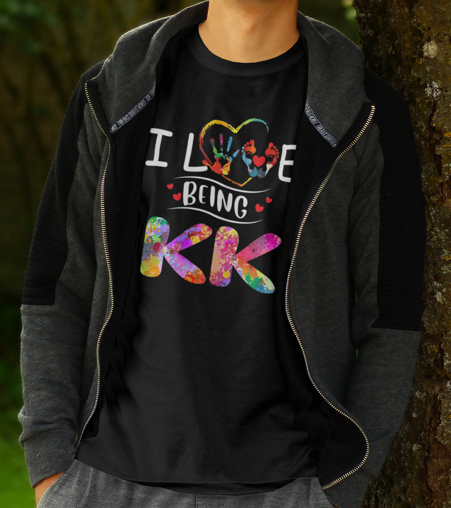 I Love Being KK Colorful Handprint Heart Grandma T-Shirt