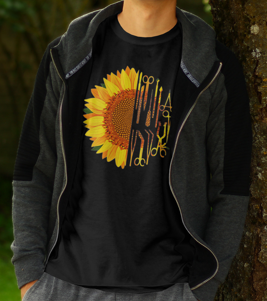 Scrub Tech Surgeon Surgical Instruments Sunflower Hybrid T-Shirt