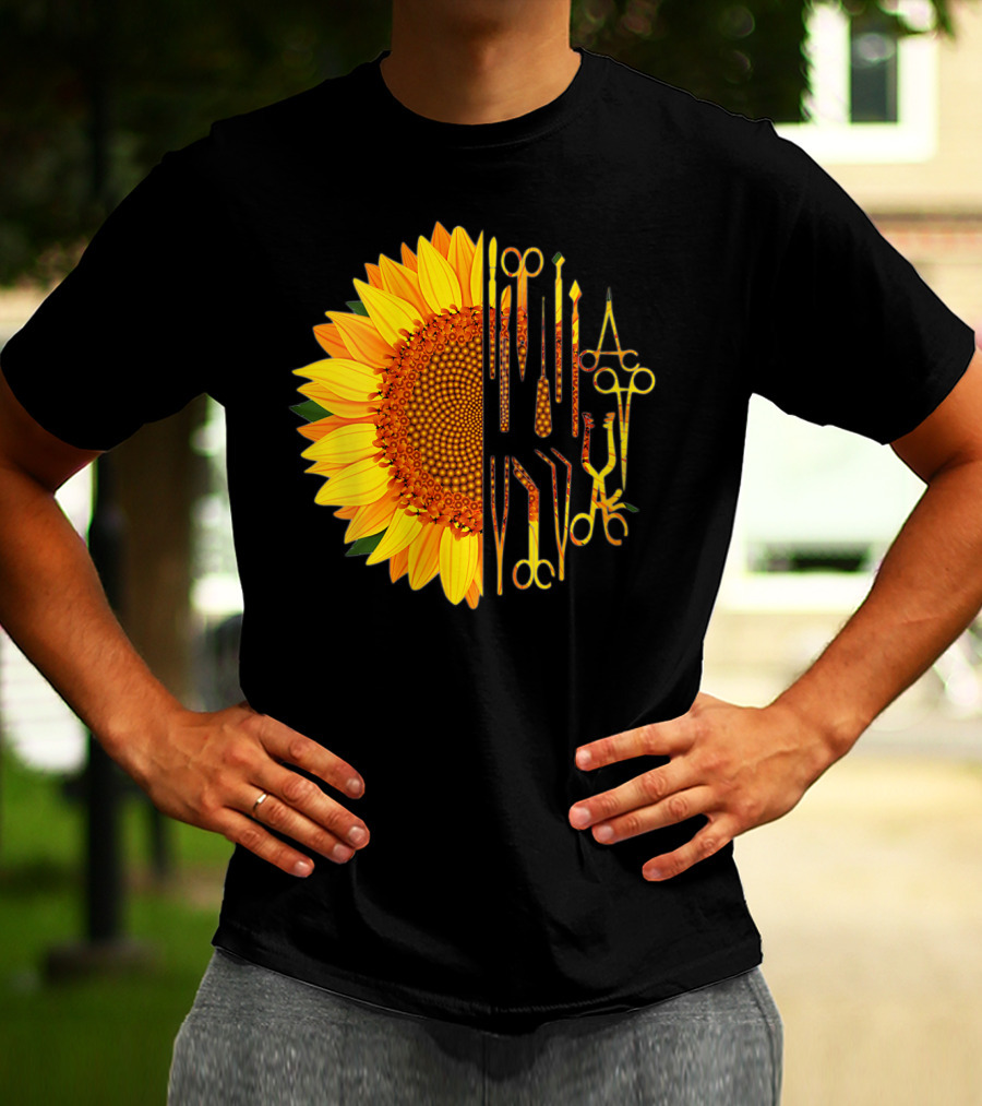 Scrub Tech Surgeon Surgical Instruments Sunflower Hybrid T-Shirt
