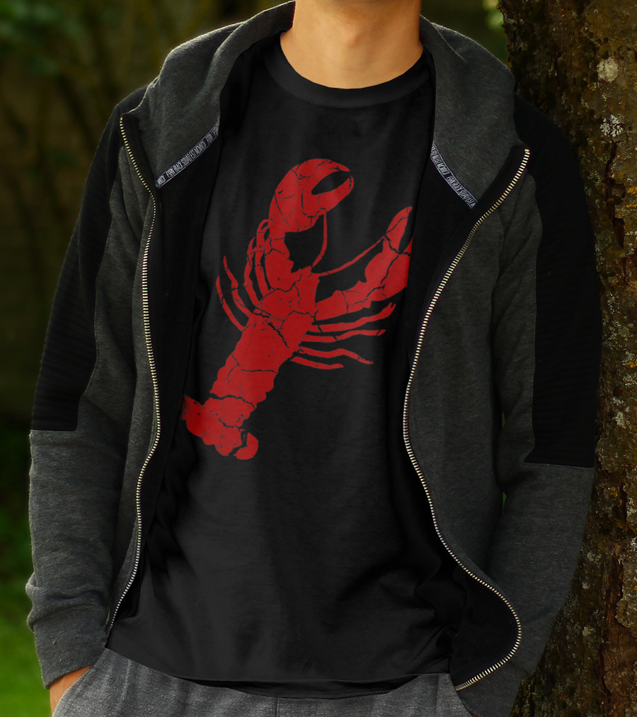 Vintage Lobster Print Red Cracked T-Shirt