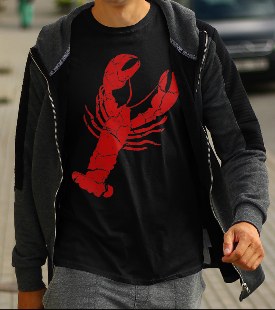 Vintage Lobster Print Red Cracked T-Shirt