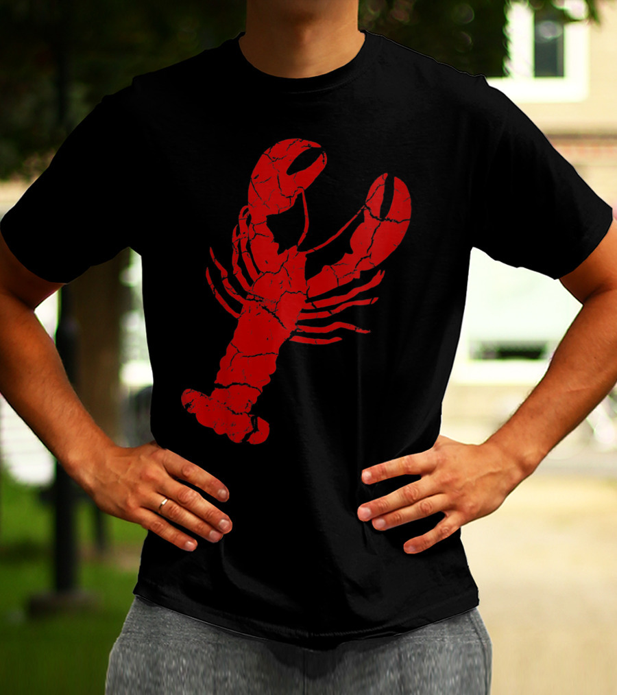 Vintage Lobster Print Red Cracked T-Shirt