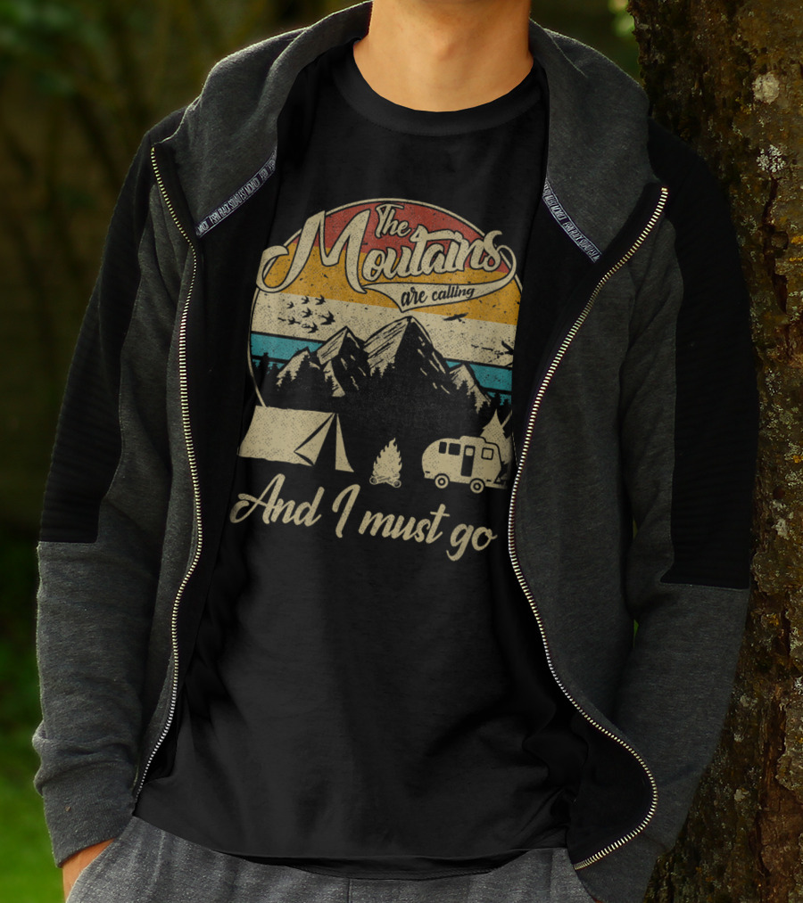 The Mountains Are Calling And I Must Go Vintage 80s Camping Scene T-Shirt