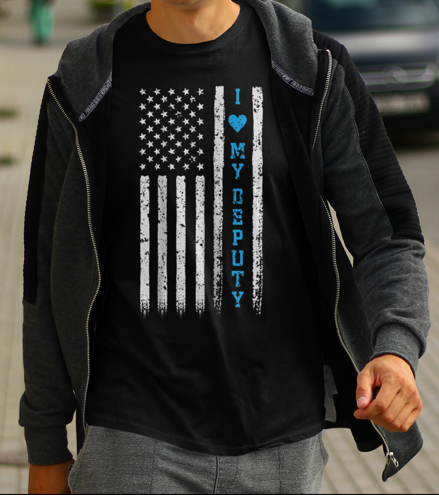 I Love My Deputy Sheriff USA Flag T-Shirt