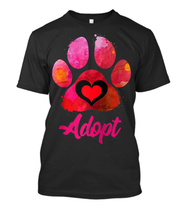Adopt Love Watercolor Heart Paw Rescue Animal Lover T-Shirt