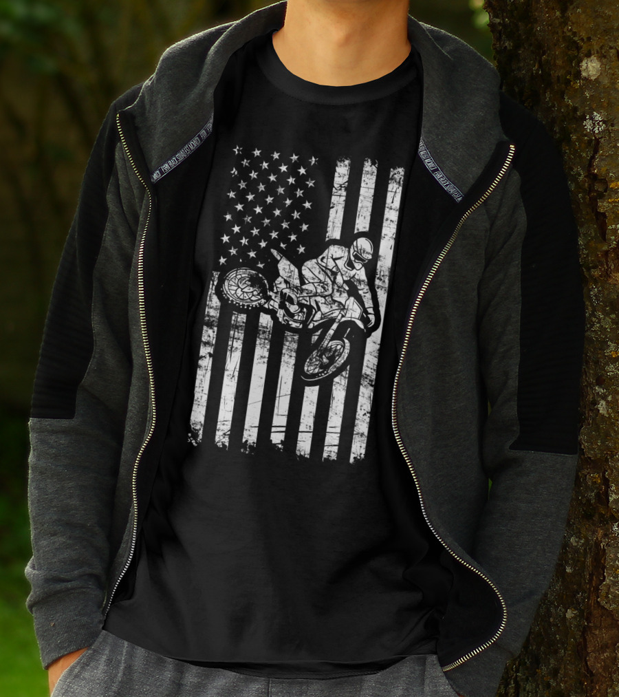 American Flag Motocross Dirt Bike Enduro Rider USA T-Shirt