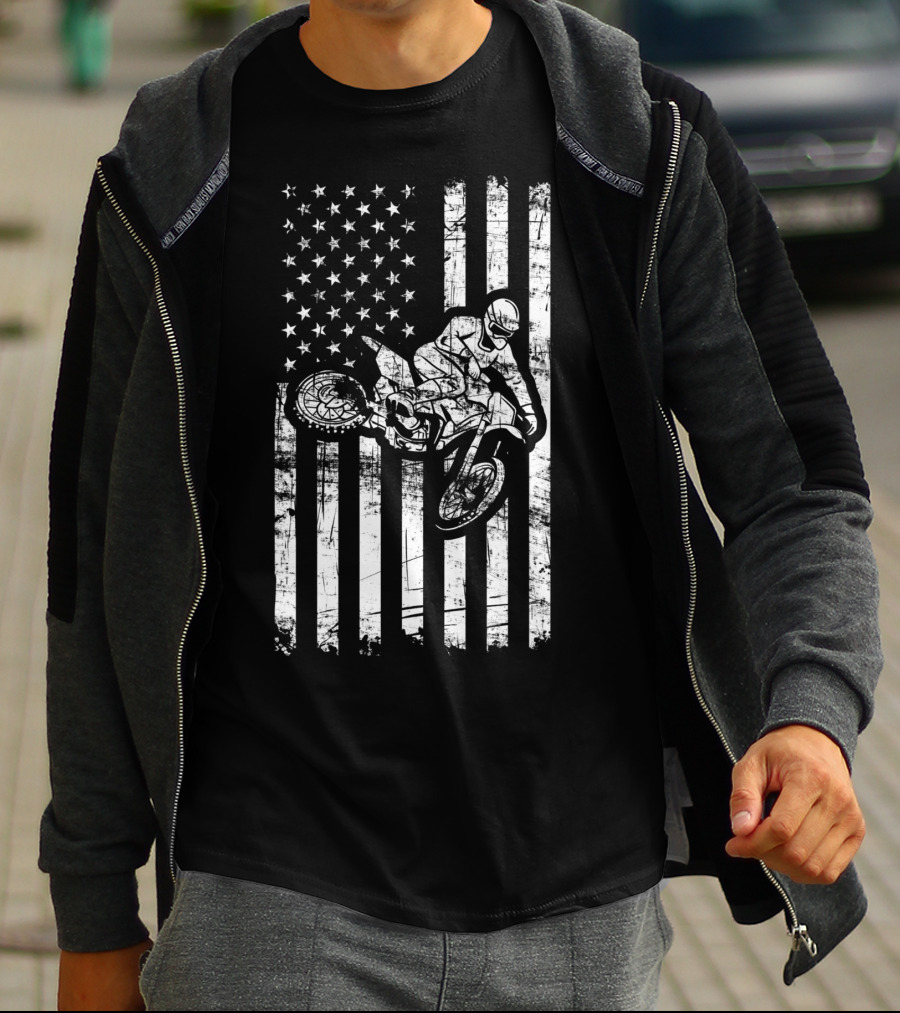 American Flag Motocross Dirt Bike Enduro Rider USA T-Shirt