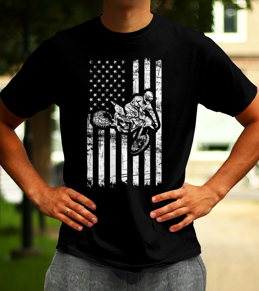American Flag Motocross Dirt Bike Enduro Rider USA T-Shirt
