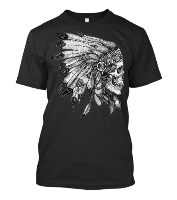 American Motorcycle Skull With Native Indian Eagle Feather Headdress T-Shirt
