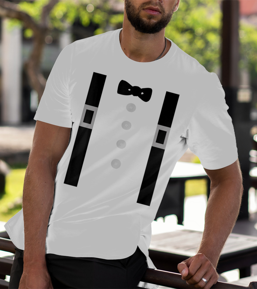 Amish Costume Bow Tie Suspenders Button T-Shirt