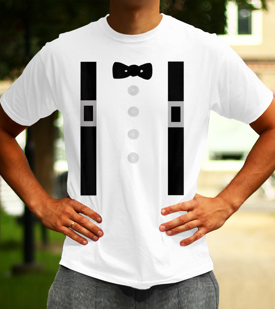 Amish Costume Bow Tie Suspenders Button T-Shirt