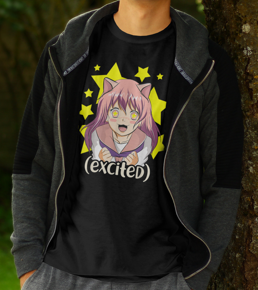 Anime Japanese Cat Girl Excited Star Eyes Manga T-Shirt