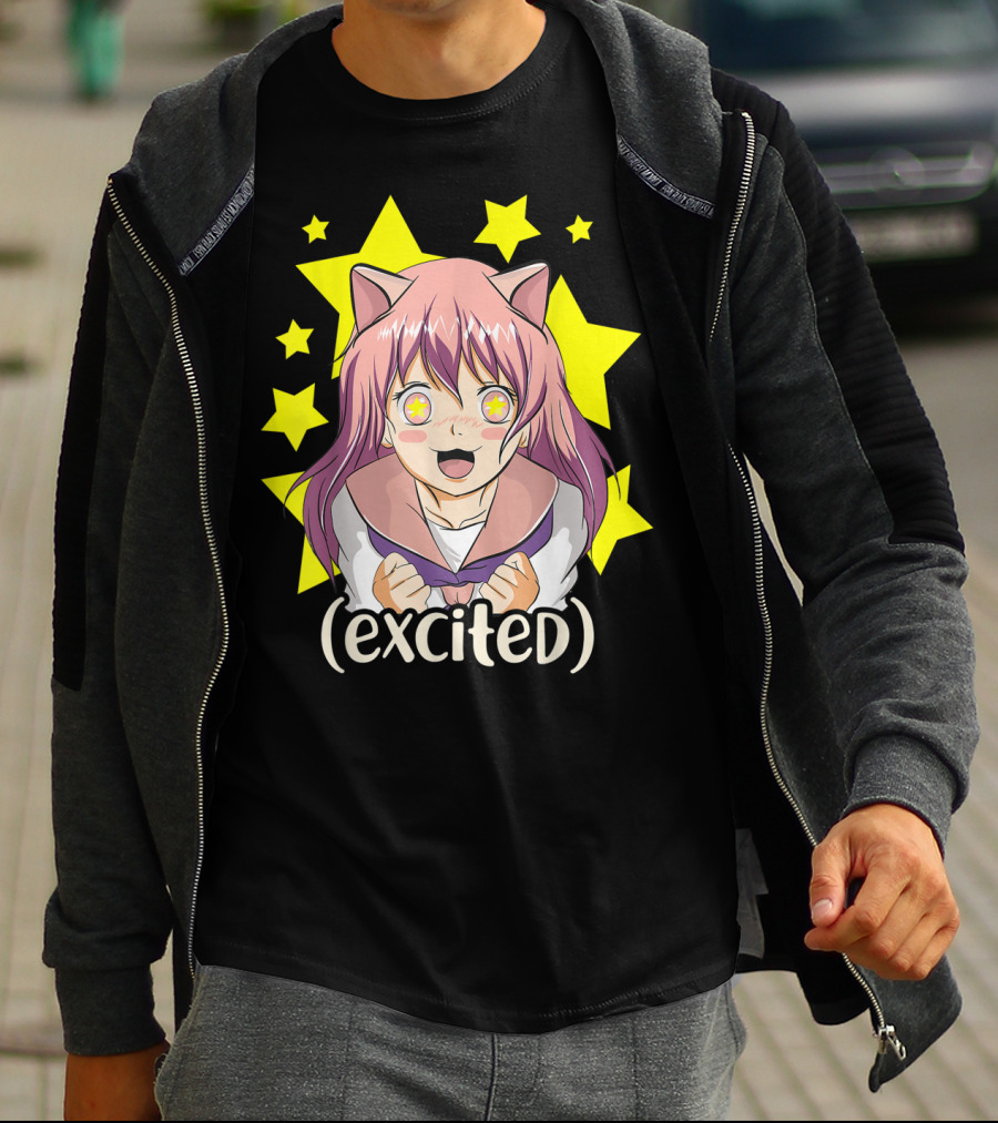 Anime Japanese Cat Girl Excited Star Eyes Manga T-Shirt