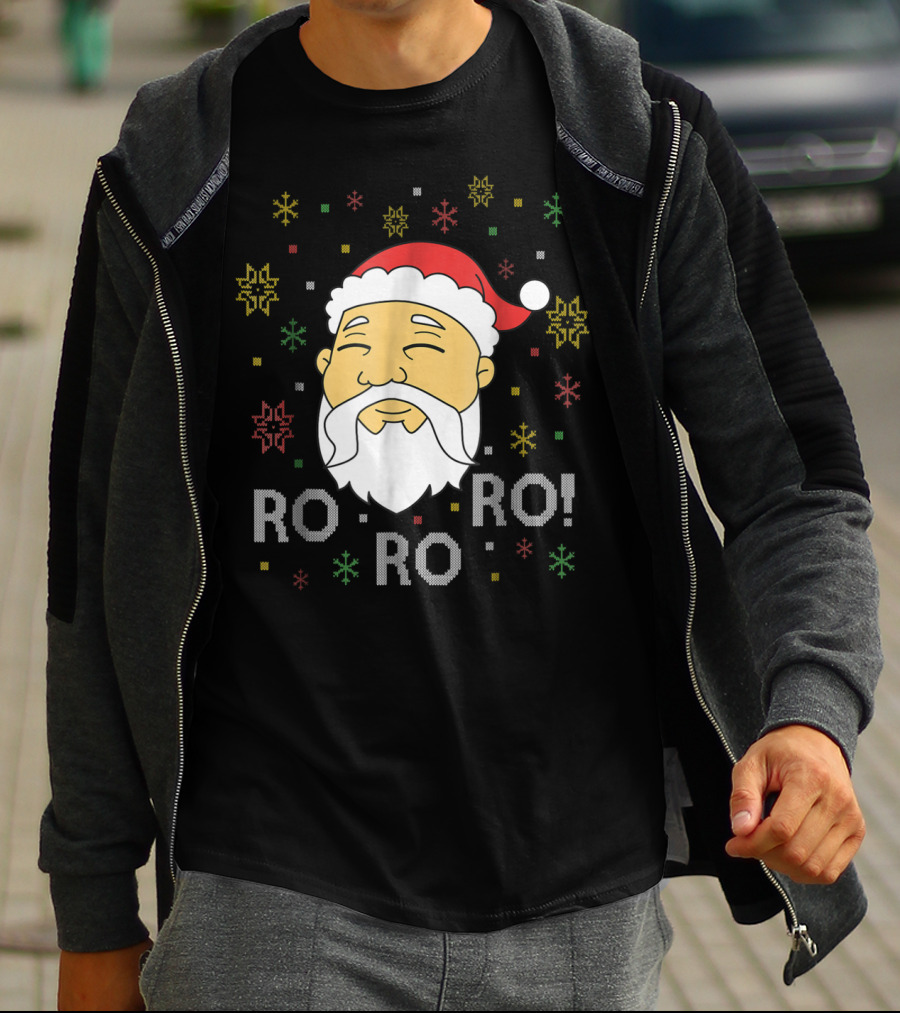 Asian Santa Claus Ro Ro Ro Funny Christmas Face With Snowflakes T-Shirt