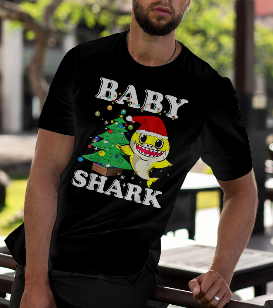 Baby Shark Christmas Tree Santa Hat T-Shirt