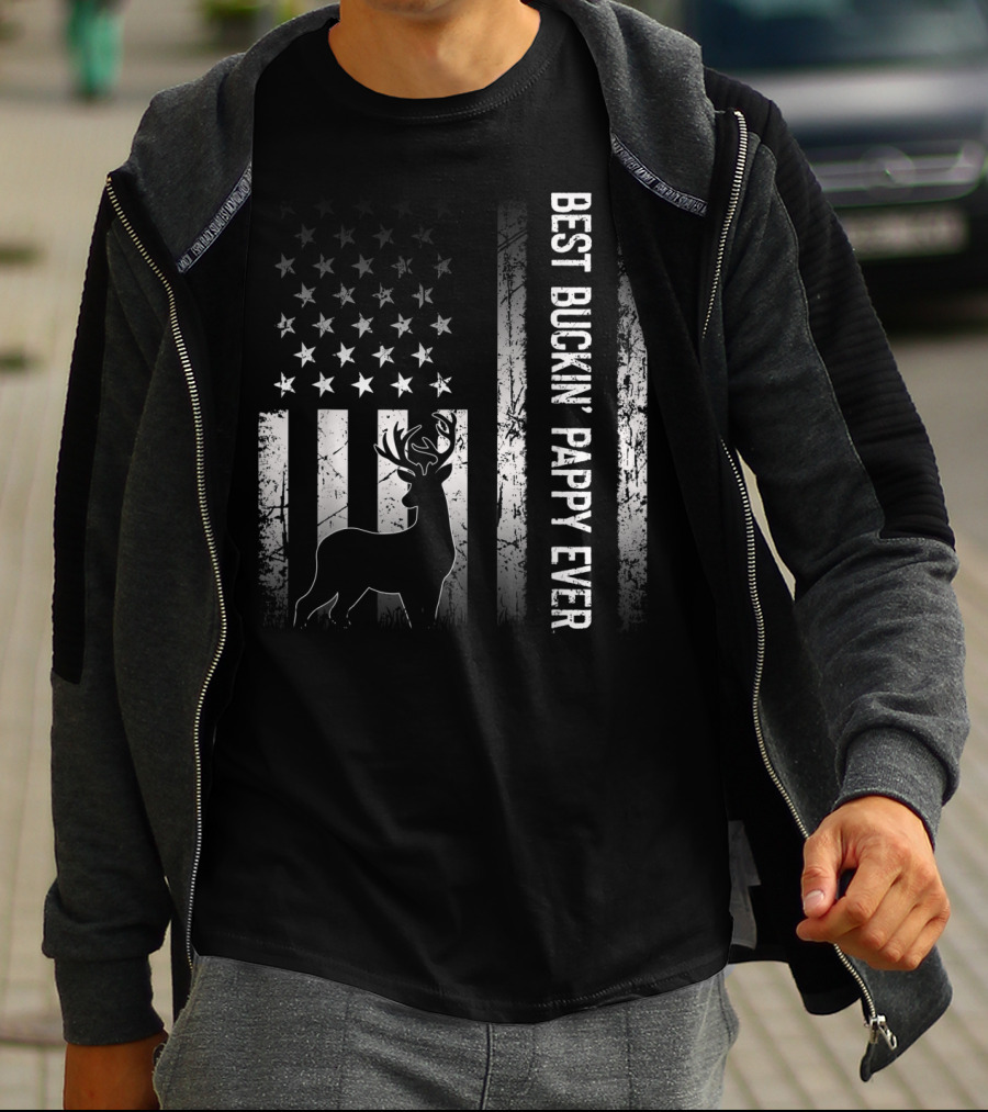 Best Buckin' Pappy Ever Patriotic Deer American Flag T-Shirt