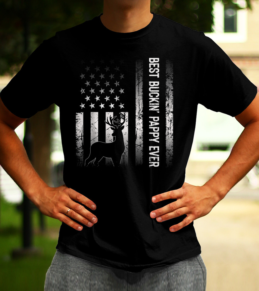 Best Buckin' Pappy Ever Patriotic Deer American Flag T-Shirt