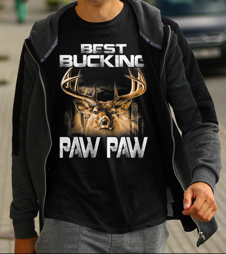 Best Bucking Paw Paw Funny Hunting Father's Deer Head Antlers T-Shirt