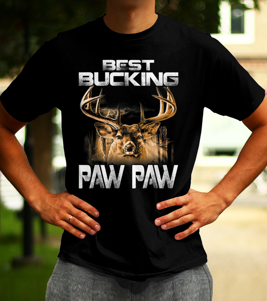 Best Bucking Paw Paw Funny Hunting Father's Deer Head Antlers T-Shirt