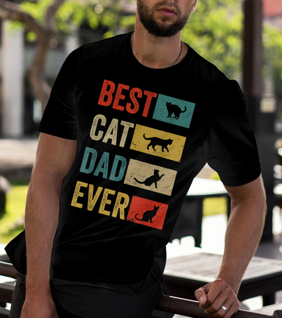 Best Cat Dad Ever Cat Lovers Colorful Cat T-Shirt