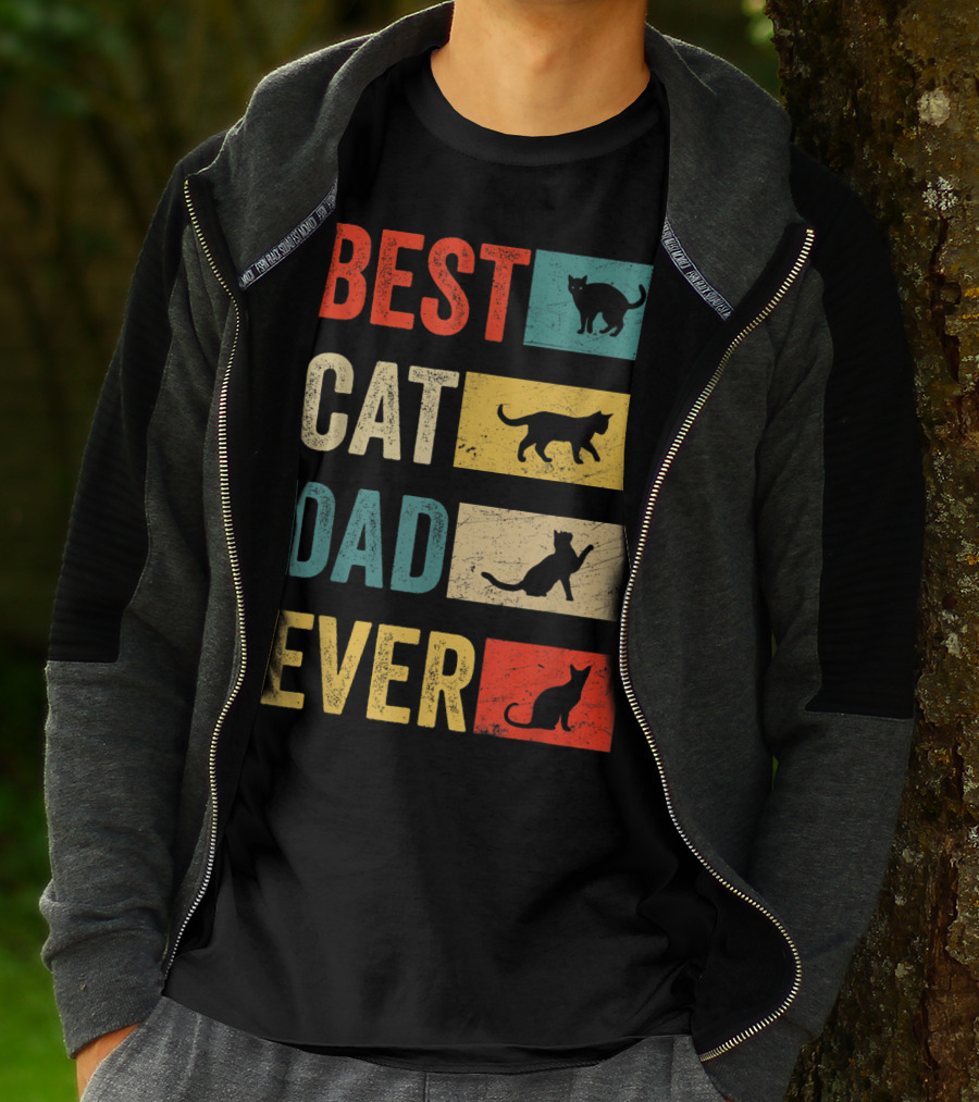 Best Cat Dad Ever Cat Lovers Colorful Cat T-Shirt