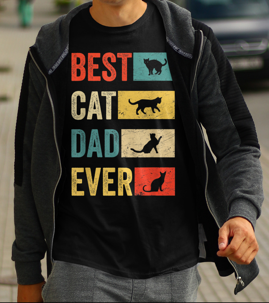 Best Cat Dad Ever Cat Lovers Colorful Cat T-Shirt