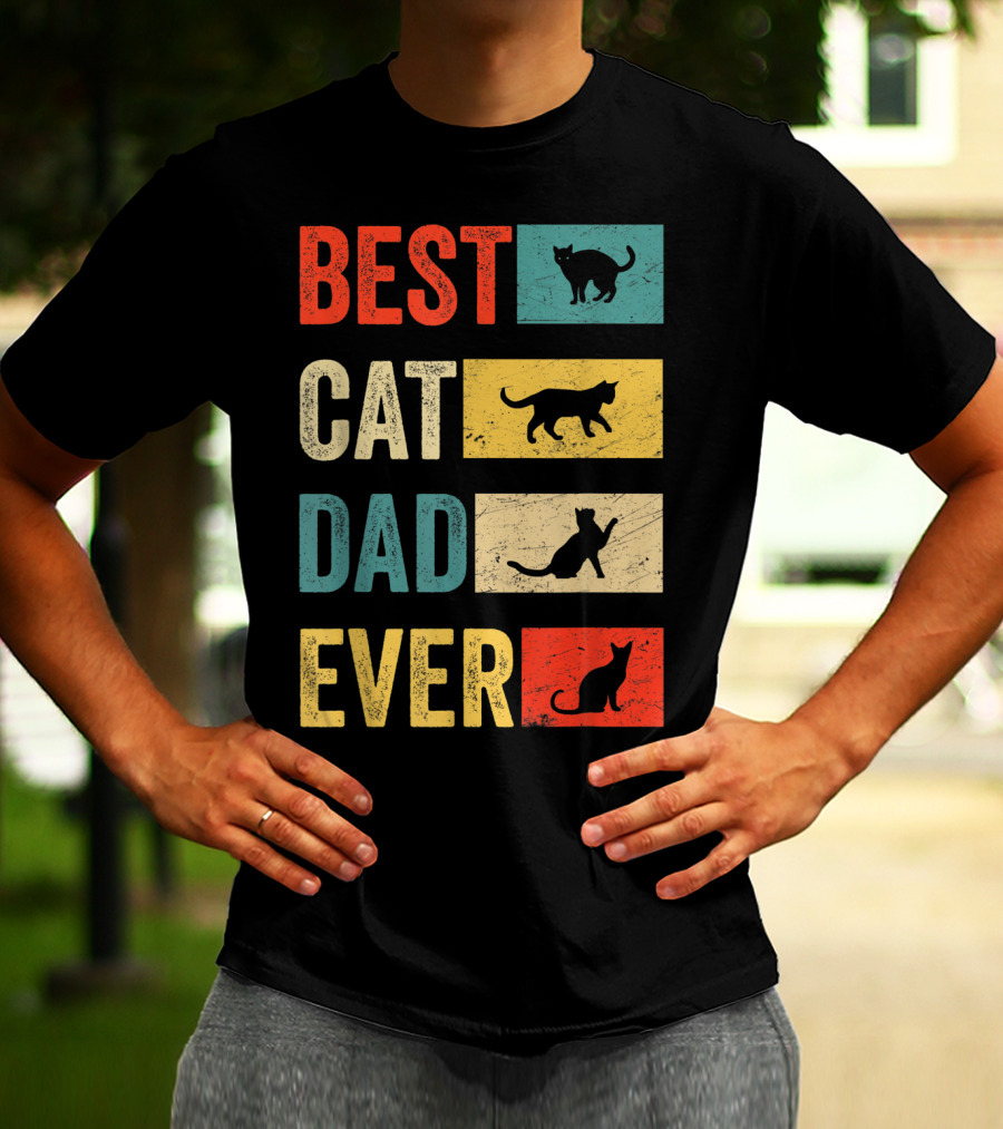Best Cat Dad Ever Cat Lovers Colorful Cat T-Shirt