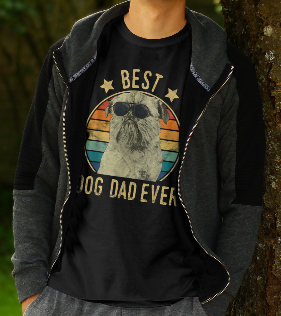 Best Dog Dad Ever Brussels Griffon Father's Retro Dog Sunglasses T-Shirt