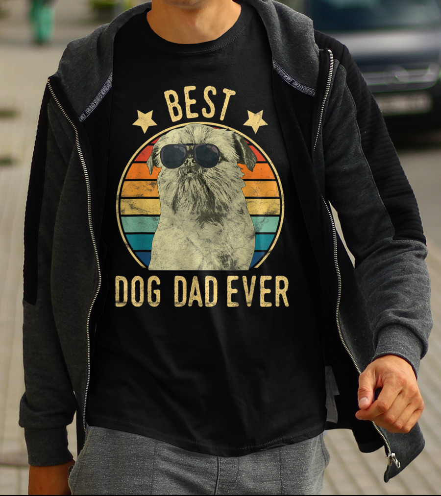 Best Dog Dad Ever Brussels Griffon Father's Retro Dog Sunglasses T-Shirt