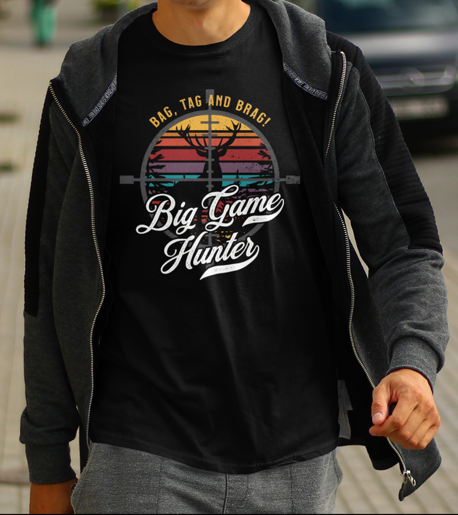 Bag Tag And Brag Big Game Hunter Funny Elk Hunting Scope T-Shirt