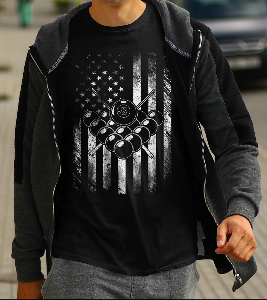 American Flag Billiards Player Pool 8 Ball T-Shirt