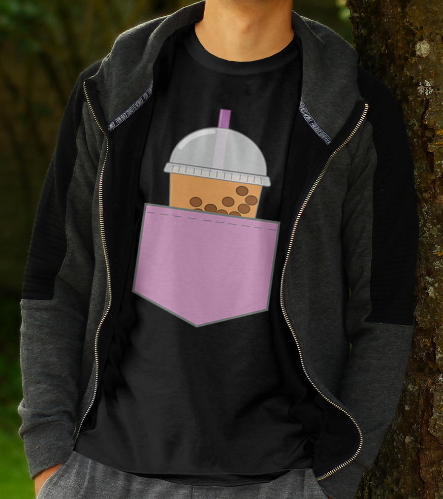 Bubble Tea Boba Cup In Pink Pocket T-Shirt