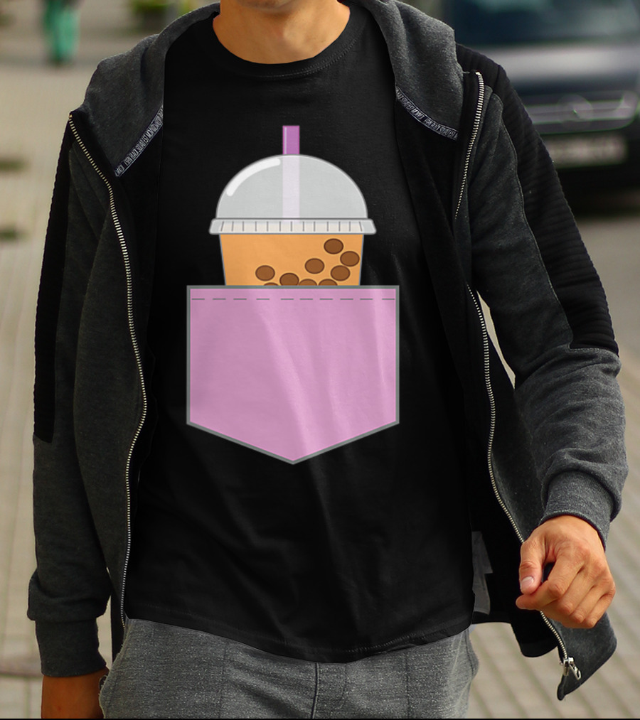 Bubble Tea Boba Cup In Pink Pocket T-Shirt
