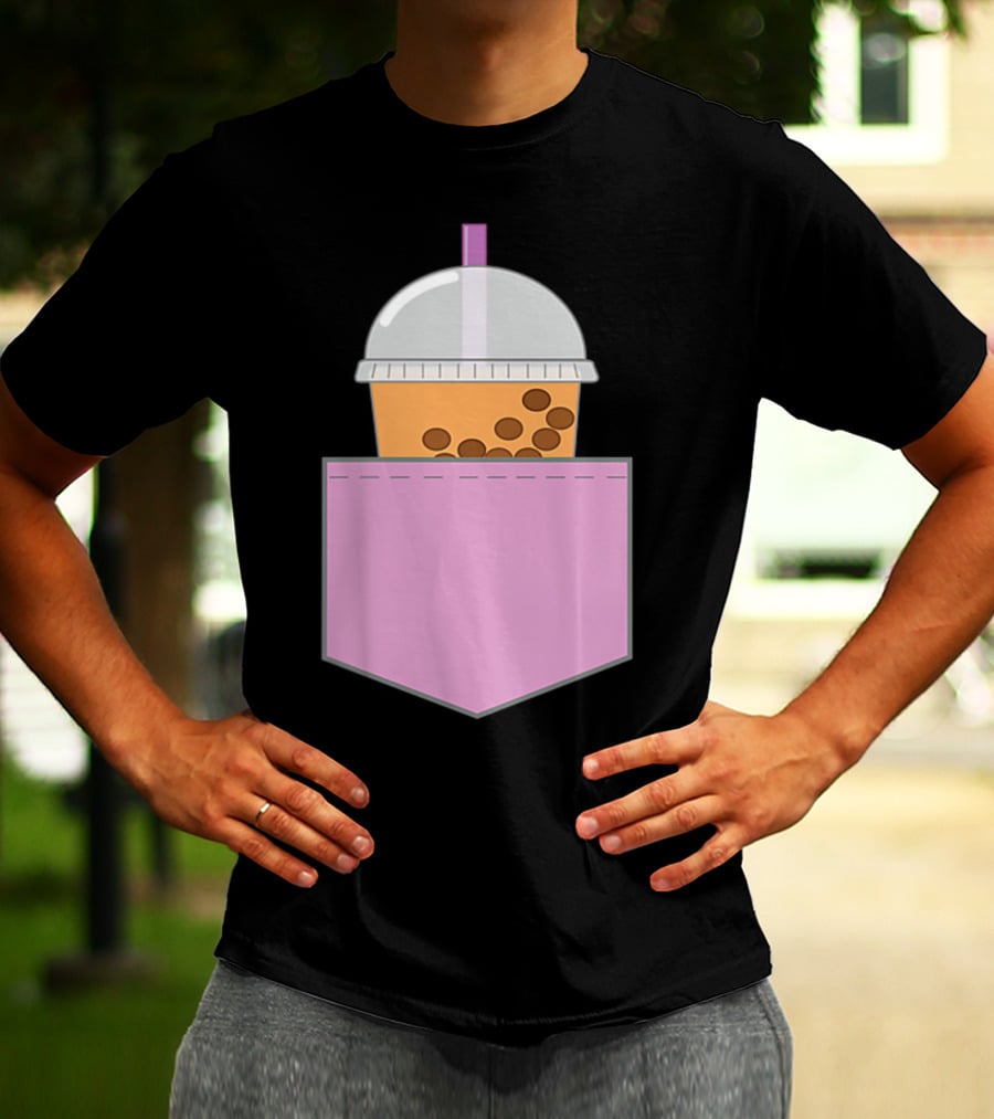 Bubble Tea Boba Cup In Pink Pocket T-Shirt
