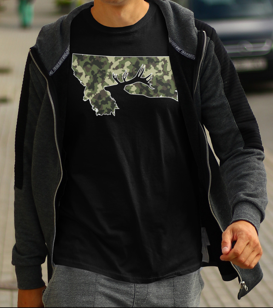 Camouflage Montana State Elk Hunting T-Shirt