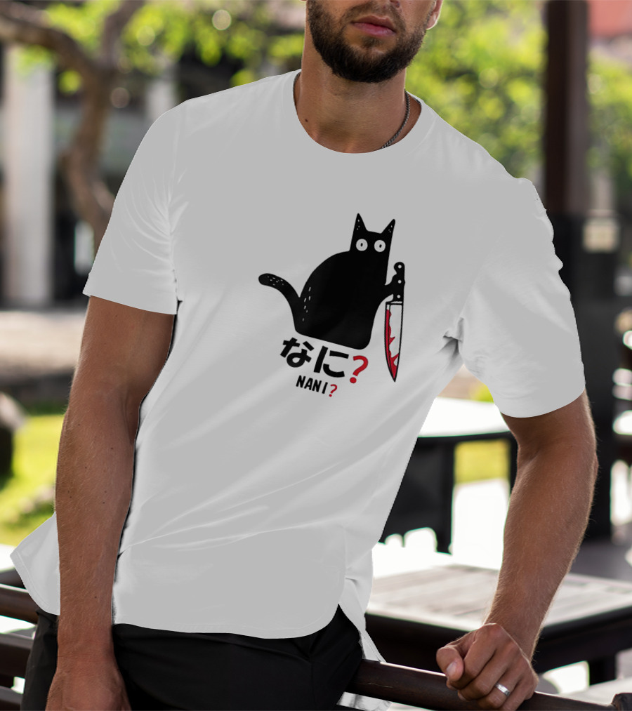 Nani What Murderous Black Cat With Knife Kanji T-Shirt