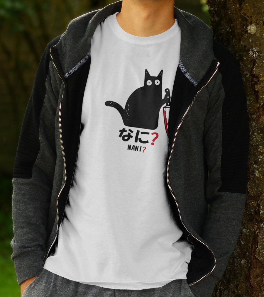 Nani What Murderous Black Cat With Knife Kanji T-Shirt