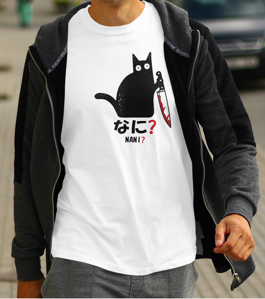 Nani What Murderous Black Cat With Knife Kanji T-Shirt