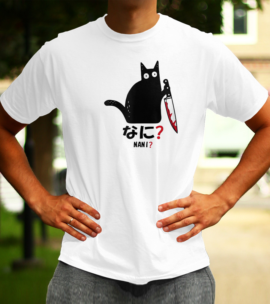 Nani What Murderous Black Cat With Knife Kanji T-Shirt