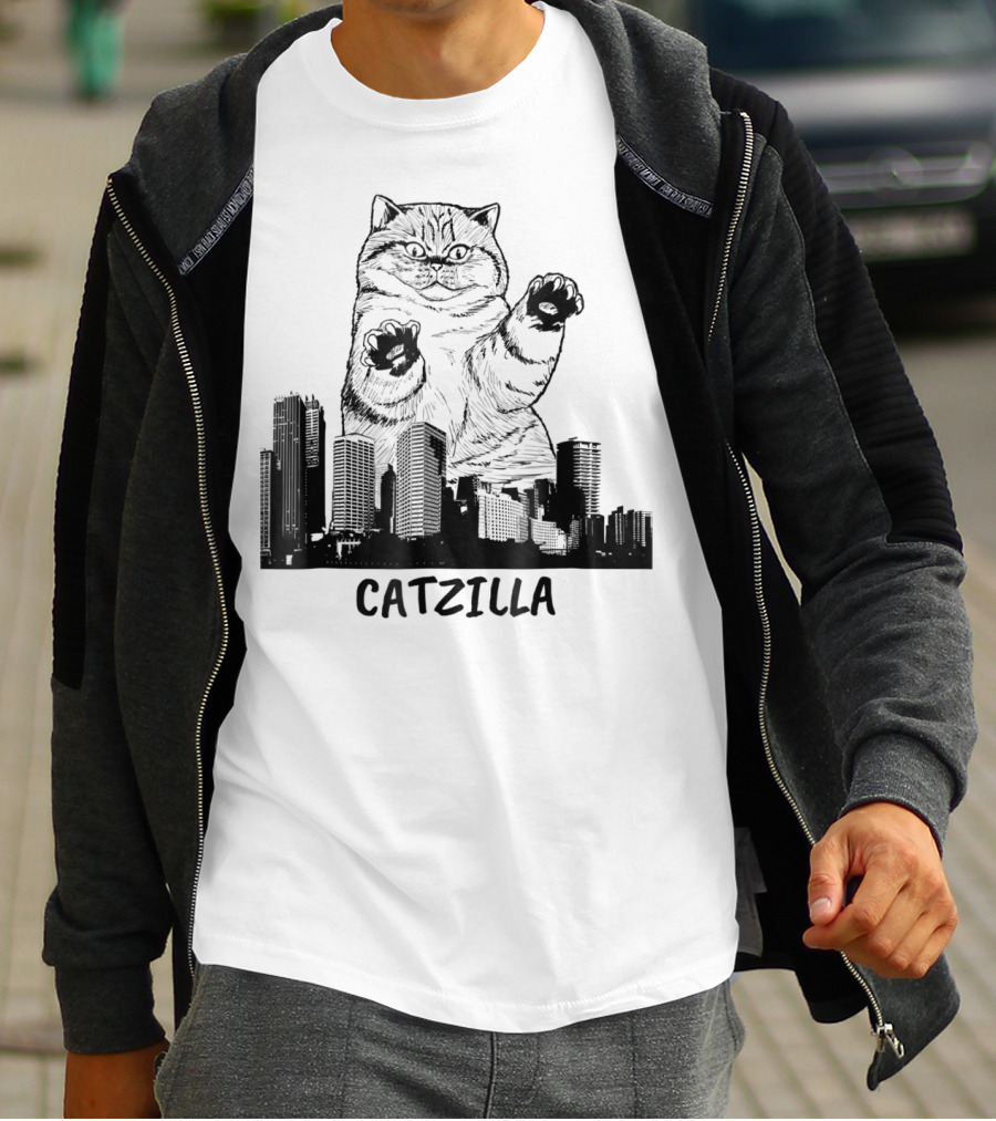 Catzilla Kitty Cat Pop Culture Cityscape Monster Kitty T-Shirt