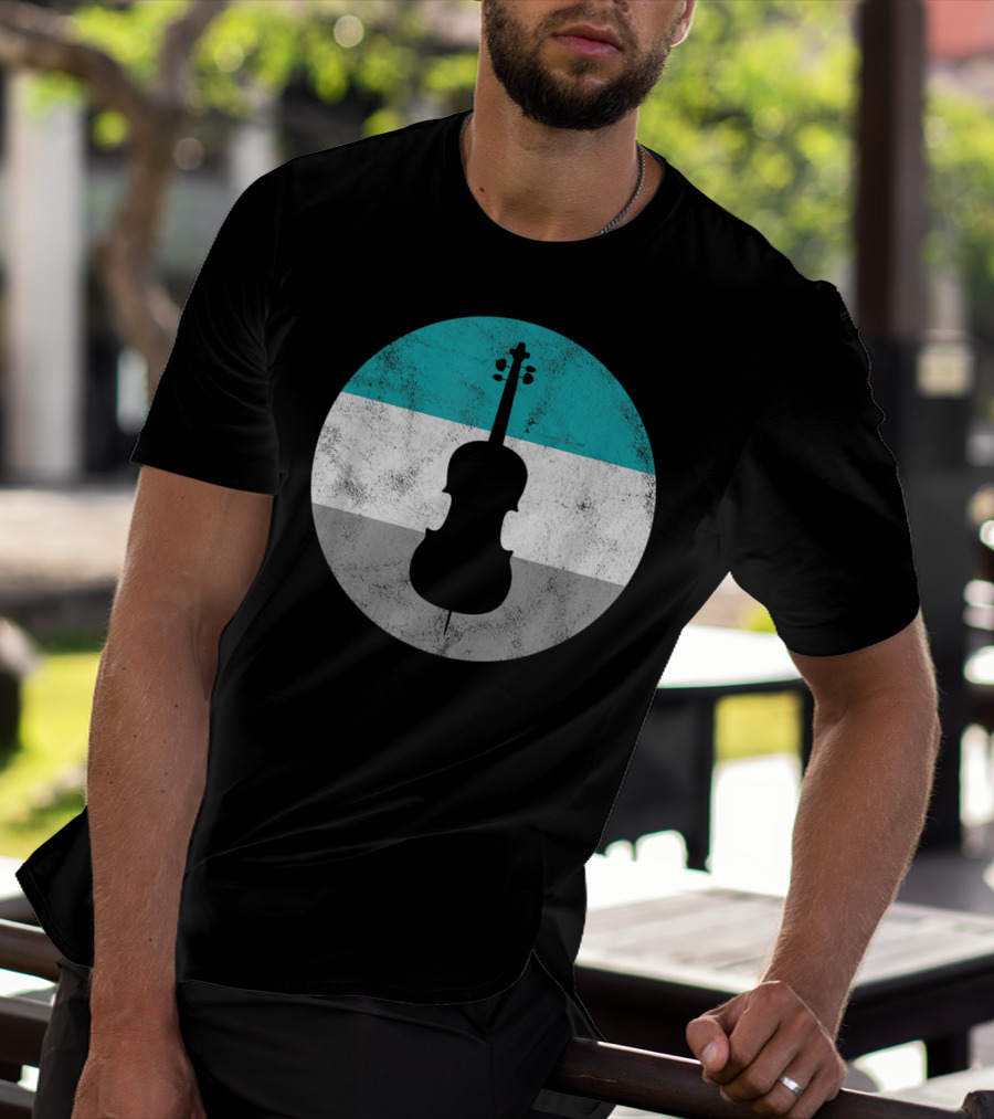 Cello Silhouette With Teal White Gray Circle Background T-Shirt
