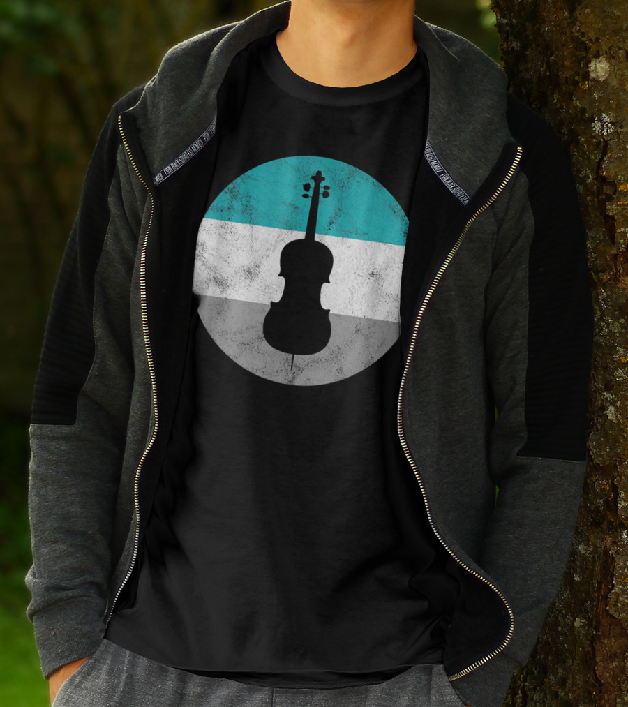 Cello Silhouette With Teal White Gray Circle Background T-Shirt