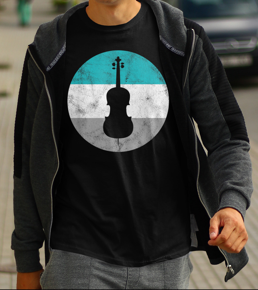 Cello Silhouette With Teal White Gray Circle Background T-Shirt