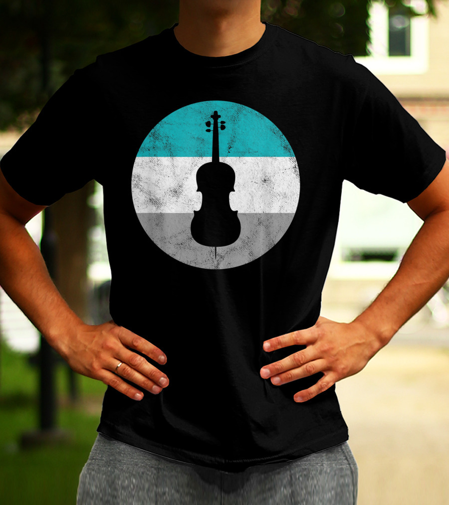 Cello Silhouette With Teal White Gray Circle Background T-Shirt