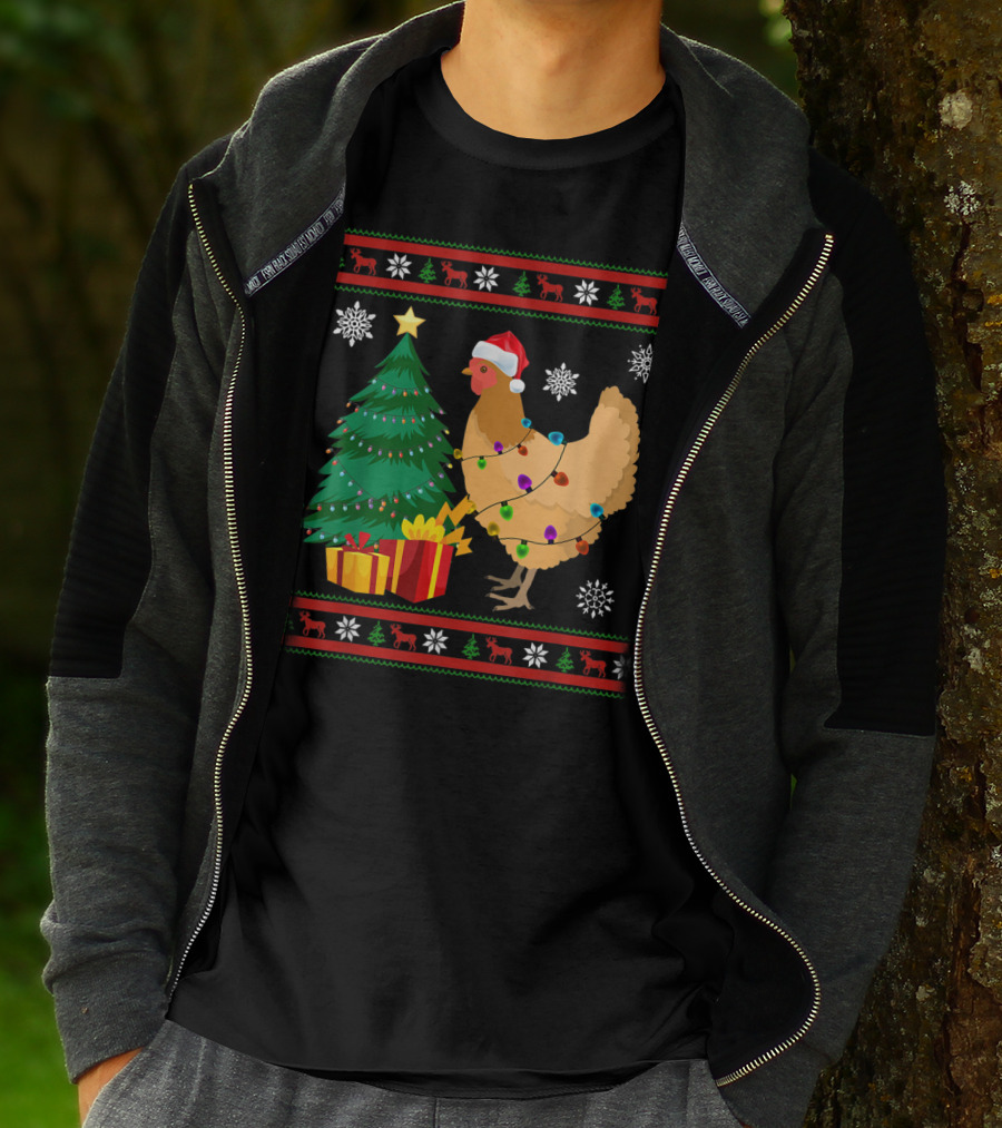 Chicken Christmas Decorations Santa Tree Snowflakes Reindeer T-Shirt