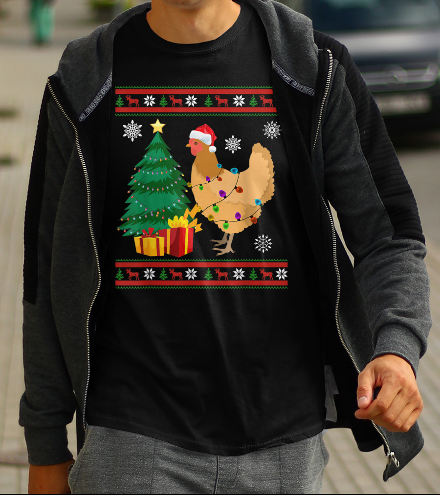 Chicken Christmas Decorations Santa Tree Snowflakes Reindeer T-Shirt